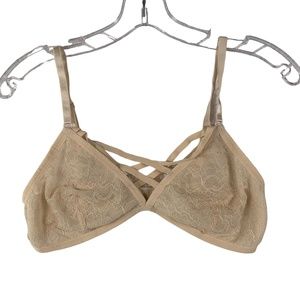 Anemone Triangle Lace Sheer Bralette Mesh Lining Size Medium Natural Bust Bra